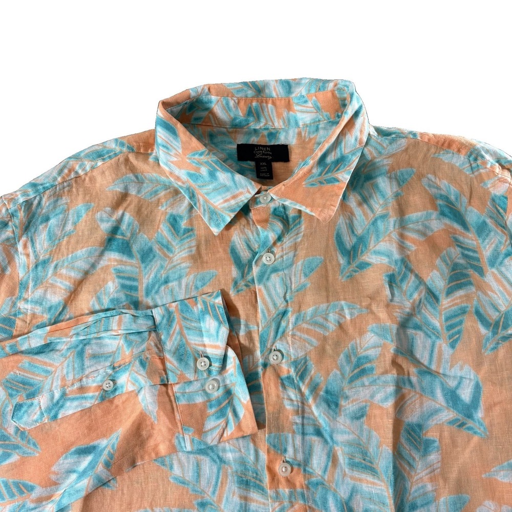 Club Room Luxury 100% Linen‎ Tropical Floral Button Down Shirt Men's Size XXL